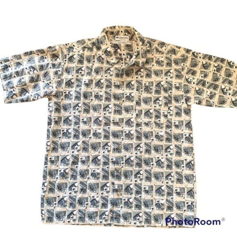 Men's Columbia Hawaiian Fish Pattern 100% Cotton Casual Button Down